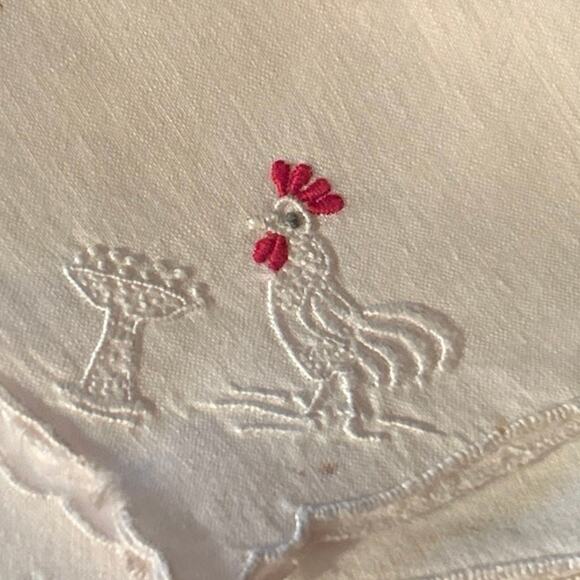 Vtg Rooster Embroidered Linen Cocktail Napkins 11 napkins 3 Coasters - Picture 4 of 8